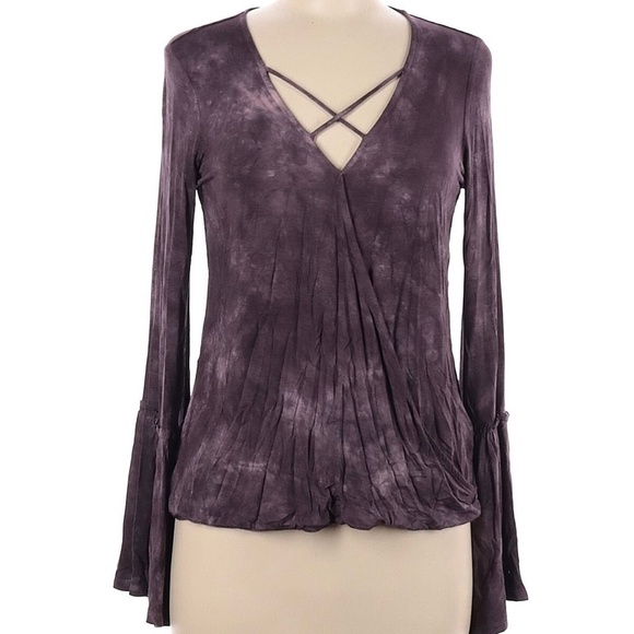 American Eagle Soft & Sexy Purple Tie Dye Bell Sleeve Long Sleeve Shirt Size M - Picture 4 of 8